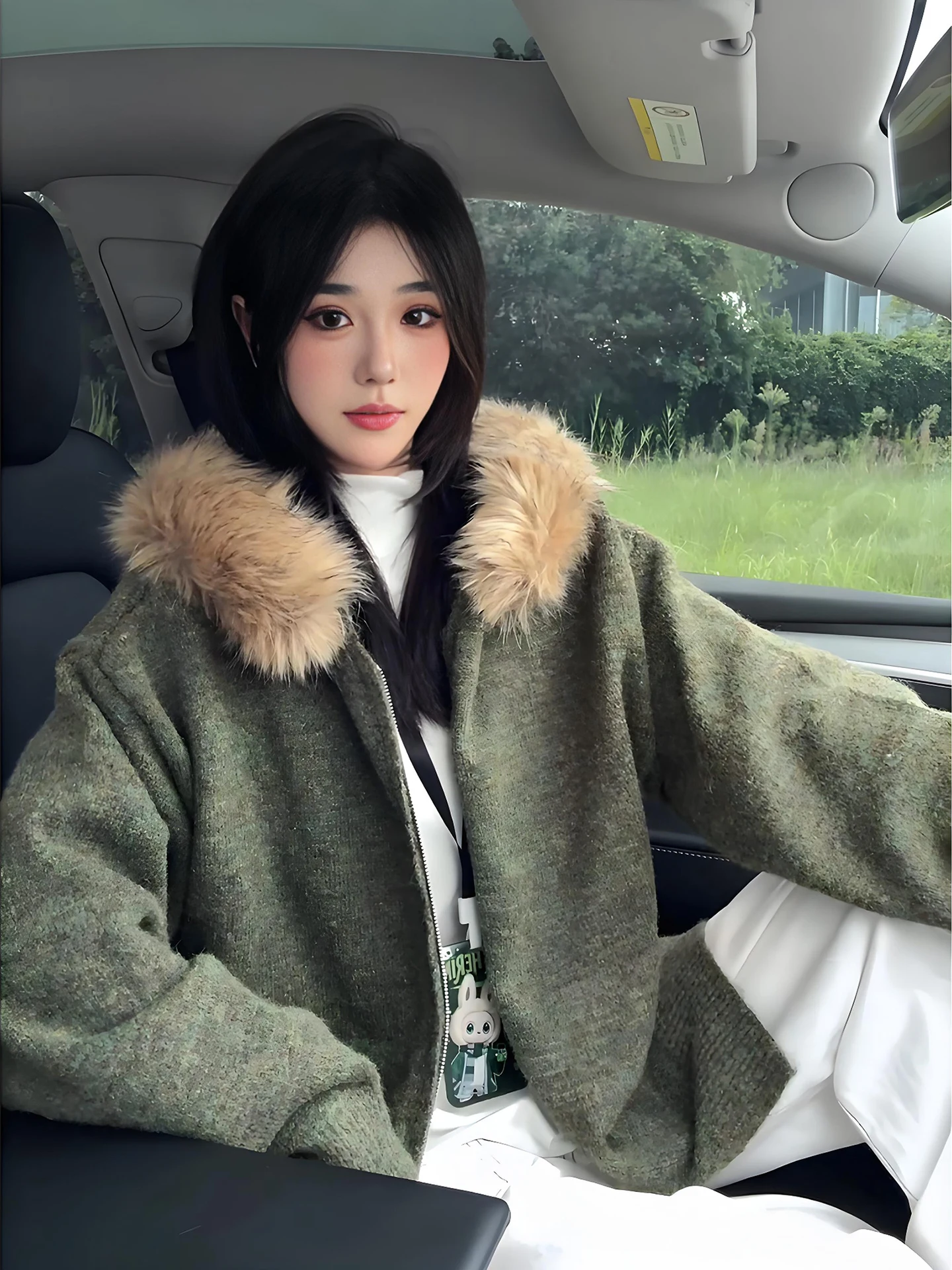 

Вязаная шапка с мехом, мужская осенне-зимняя корейская кофта в стиле оверсайз, американский дизайн, мягкий свободный кардиган-пальто