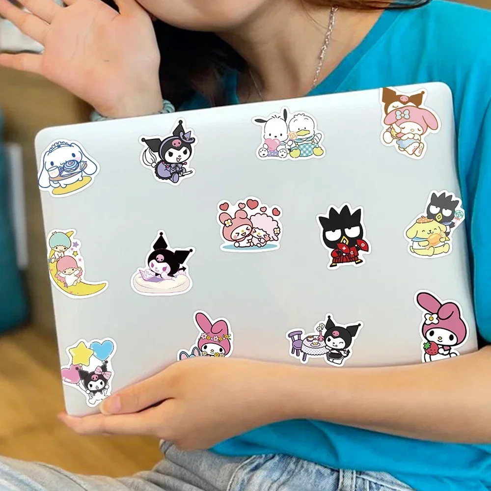 Cute Cinnamoroll Kuromi Stickers Kawaii Hello Kitty Decals For Laptop Phone Case Girls Sanrio My Melody Anime Stickers Kids Toys