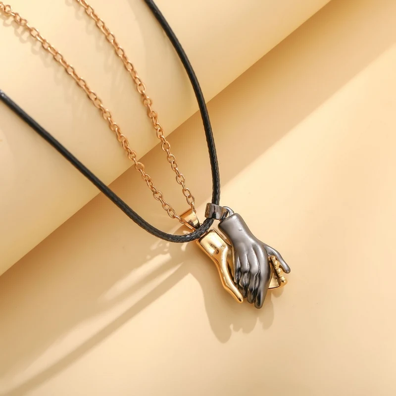 2pcs/Set Hand Magnet Attracts Couple Necklace Rope Chain Pendant Jewelry Lover Gift for Women Men Wholesale