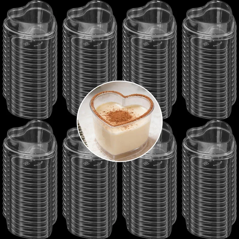 5-30pcs Clear Heart Mousse Cups with Lids Portable Sealed Leak-proof Sauce Box Case Containers Disposable Kitchenwares