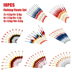 10Pcs Carp Fishing Floats Set Buoy Bobber Stick For Fish Tackle Vertical 10# 0.6g 9# 0.8g 8# 1.2g 6# 2.5g 4# 3.0g 2# 4.5g