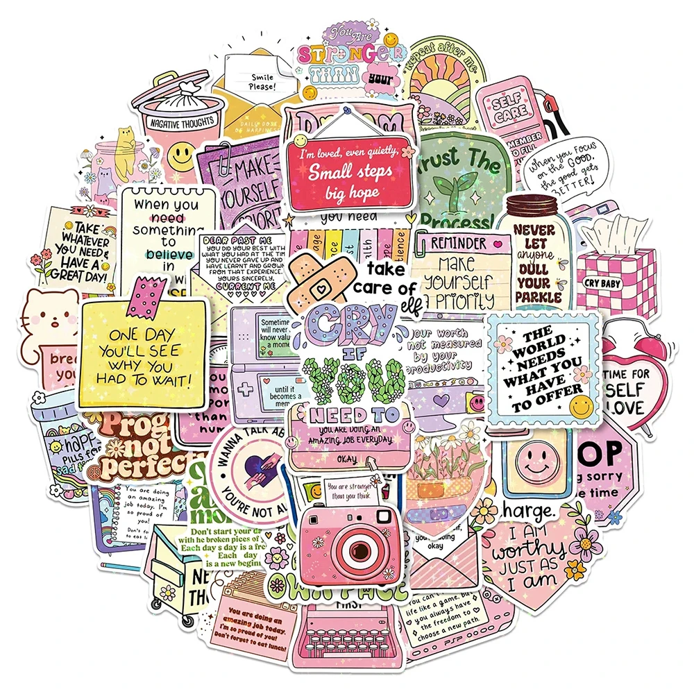 

10/30/50pcs Cute Aesthetic Motivational Quote Stickers DIY Suitcase Notebook Phone Guitar Waterproof Decoration Sticker for Gift