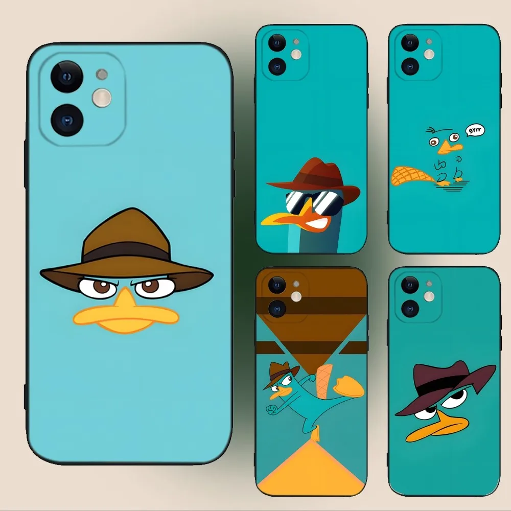 Cartoon Perry The Platypus  Phone Case For iPhone 15,14,13,12,11,Plus,Pro Max,XS,X,XR,SE,Mini,8,7 Soft Silicone Black Cover