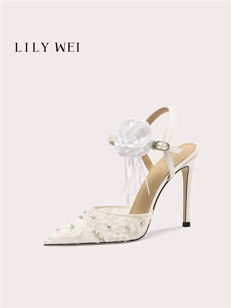 

Летние женские босоножки на плоской подошве с кружевом, цветочным декором и стразами, для свадьбы и банкета, большие и маленькие размеры, с широким ремешком, на высоком каблуке