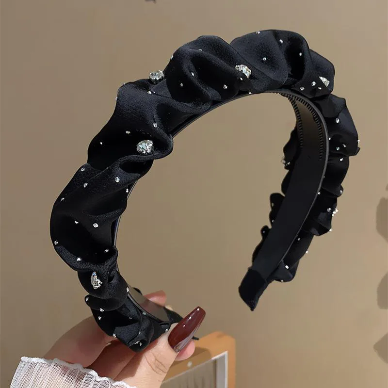 Luxurious Rhinestone Hairbands for Women Solid Color Folds Hair Bands Korean Adult Hair Hoop Fashion Headbands Hair Accessories