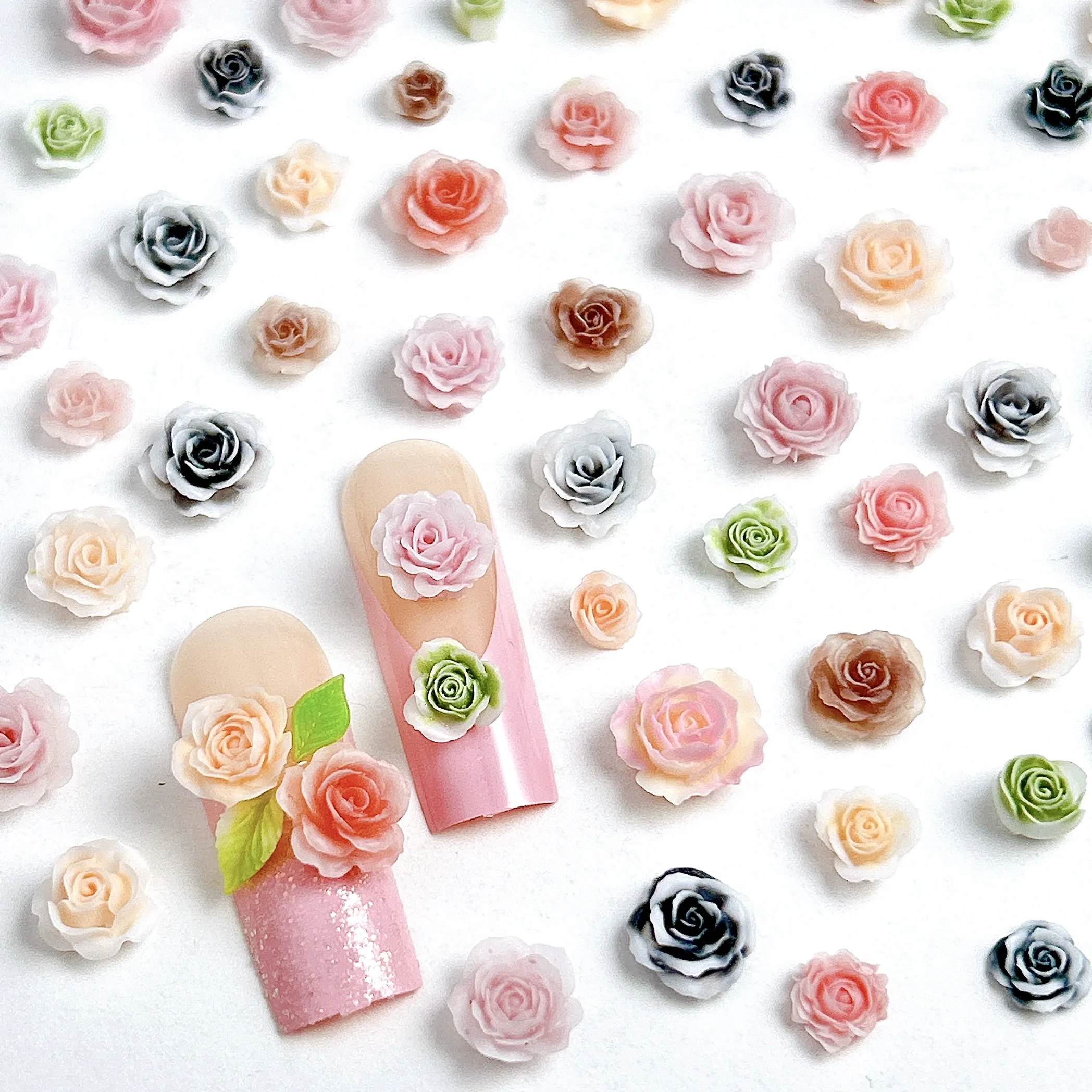 50 pçs vários estilos peônia camélia resina decorações da arte do prego minimalista colorido rosa encantos do prego acessórios diy artesanato do prego