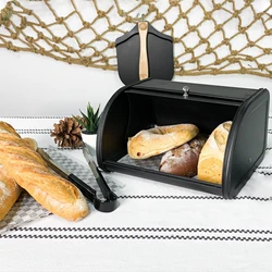Vintage Metal Bread Box for Kitchen Countertop – Large Black Bread Bin, Bread Storage with Lid