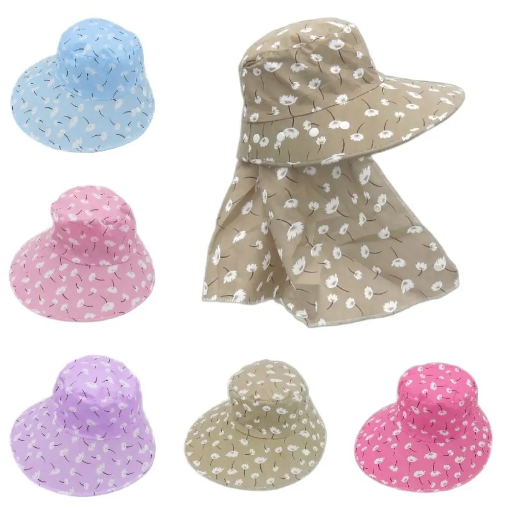 

Women Floral Print Sun Hats New Wide Brim Fashion Tea Picking Cap Big Head Visor Hat Beach Cap Agricultural Work Hat