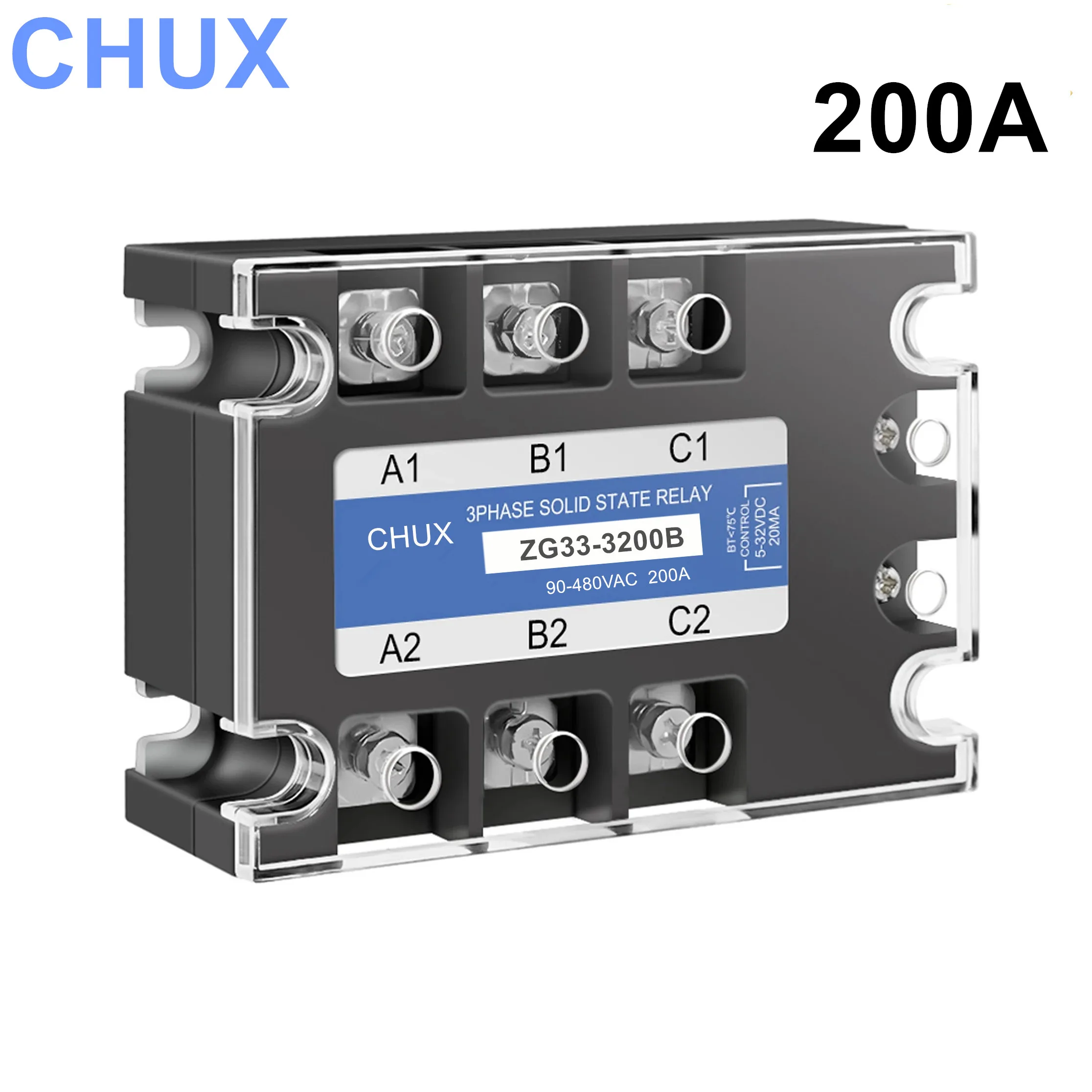 CHUX  Three Phases Solid State Relay SSR 200A  3-32V DC Control  Voltage Relay 220V AC  ZG33-3200B