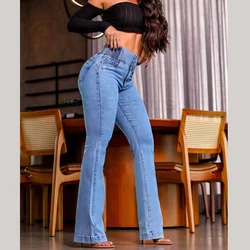 2026 Fashion Straight Elastic Jeans Women Mid Waist Skinny Denim Pants Y2K Trousers Shaping Butt Lift Slim-fit Jeans