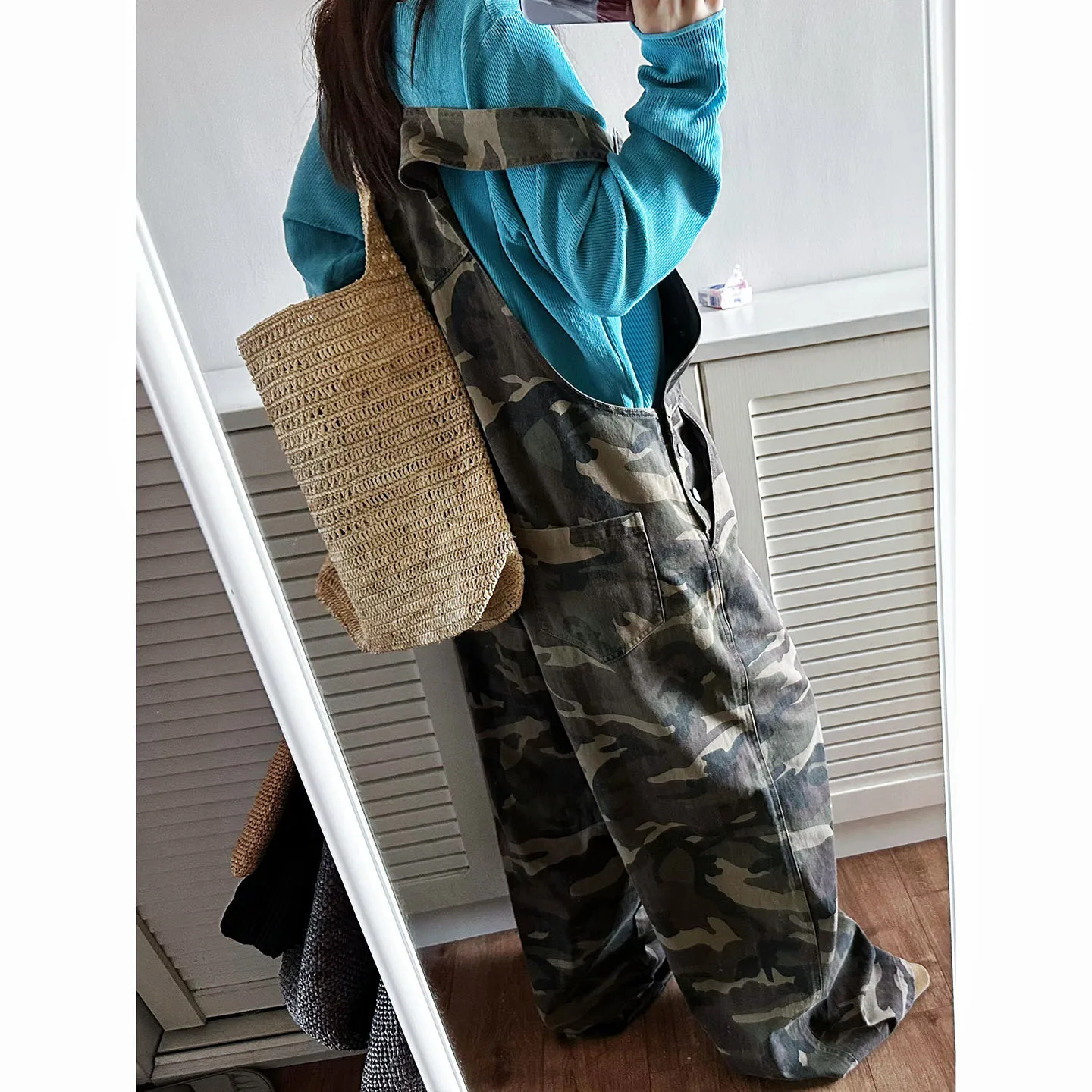

YesRabbit Spring New Vintage Camouflage Wide Leg Jumpsuit Women Loose Workwear Long Pants Slimming High Waist One-Piece Suit