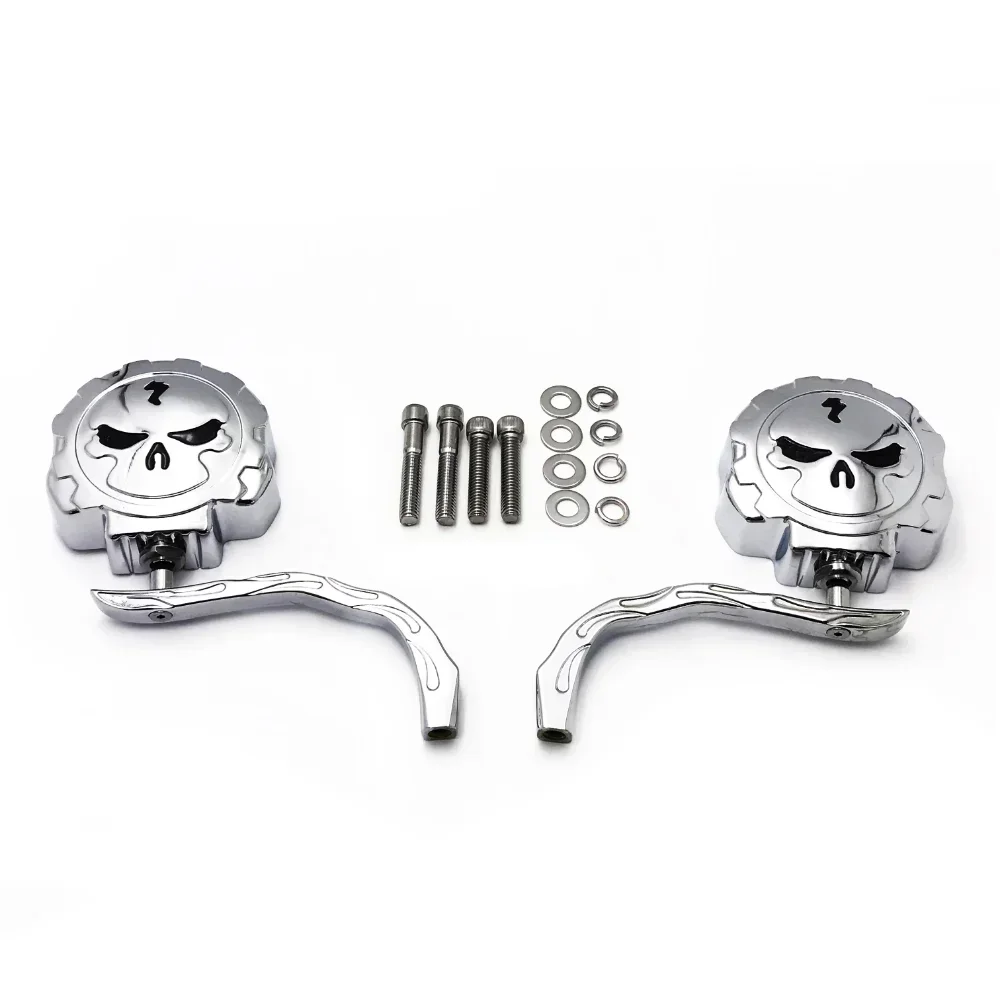 Piezas de motocicleta, espejos laterales cromados con calavera para Harley Dyna Softail Sportster Bobber Chopper, color negro