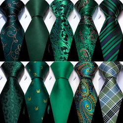 Dark Green Silk Solid Men Ties With Pocket Square Cufflinks Set Elegant Woven High Quality Suit Necktie Wedding Party Barry.Wang