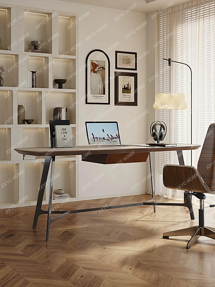 الرجعية كريم نمط الحديثة بسيطة الفولاذ المقاوم للصدأ السرج الجلود الراقية مكتب الكمبيوتر طاولة مكتبية #2