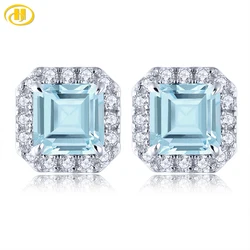 Natural Blue Topaz Solid Sterling Silver Stud Earring 0.8 Carats Octagon Shape Classic Daily Fine Jewelrys Women Birthday Gifts