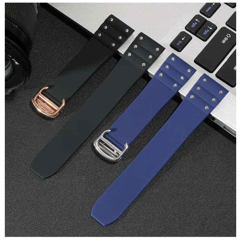 21 متر المعادن الصلب المسامير الفرقة ل كارتييه سانتوس ساندوز 100 WSSA0009 WSSA0018 حزام ساعة اليد سيليكون حزام الساعات المطاط الرجال معصمه