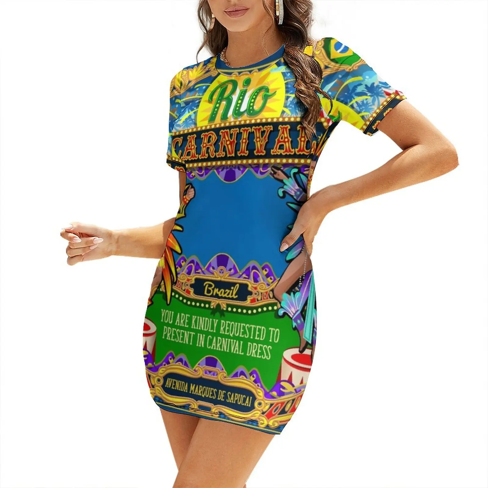 

Rio Carnival Poster Frame Brazil Carnaval Mask Show Parade Short Sleeved Dress Clothing elegant party dress for women 2025 Dress