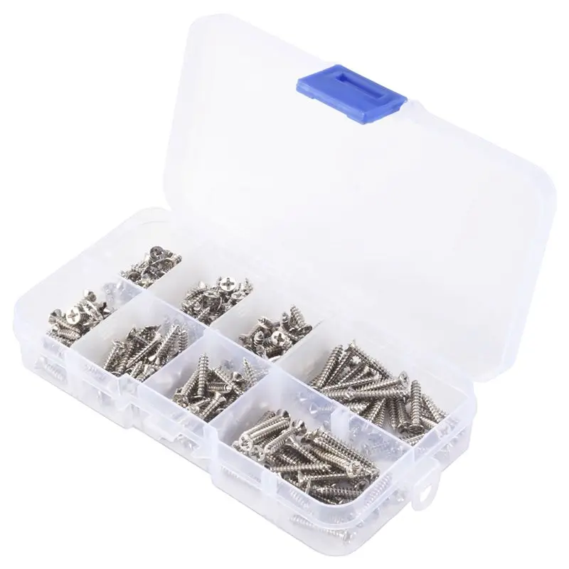 AA73 200Pcs M3 Stainless Steel Flat Head Screws Kits High Strength Self-Tapping Screws Assortment Set For Wood Furniture