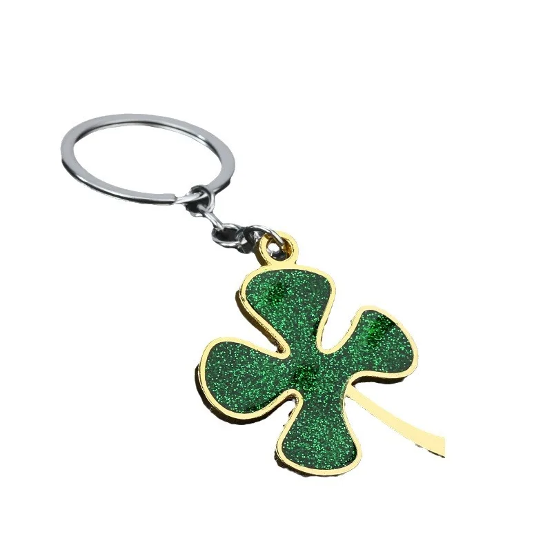 Factory Direct Sales Lucky Glitter Four-leaf Clover Keychain Big Green Leaf Creative Gift Pendant Key Ring Car Key