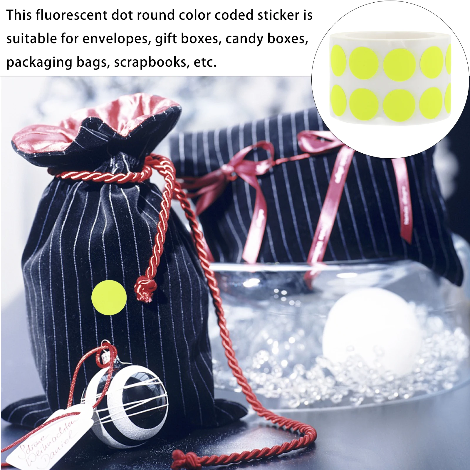 

Scrapbooking Fluorescent Stickers Color Label Circular Marking Removable Dot Labels Round Yellow