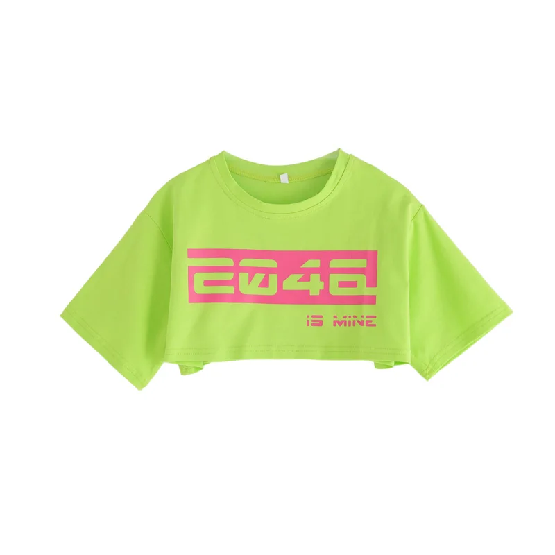Mädchen Hip Hop Straßenkleidung Grün Crop Tops Silber Lederrock für Kinder Streetwear Kostüm Jazz Dance Kleidung