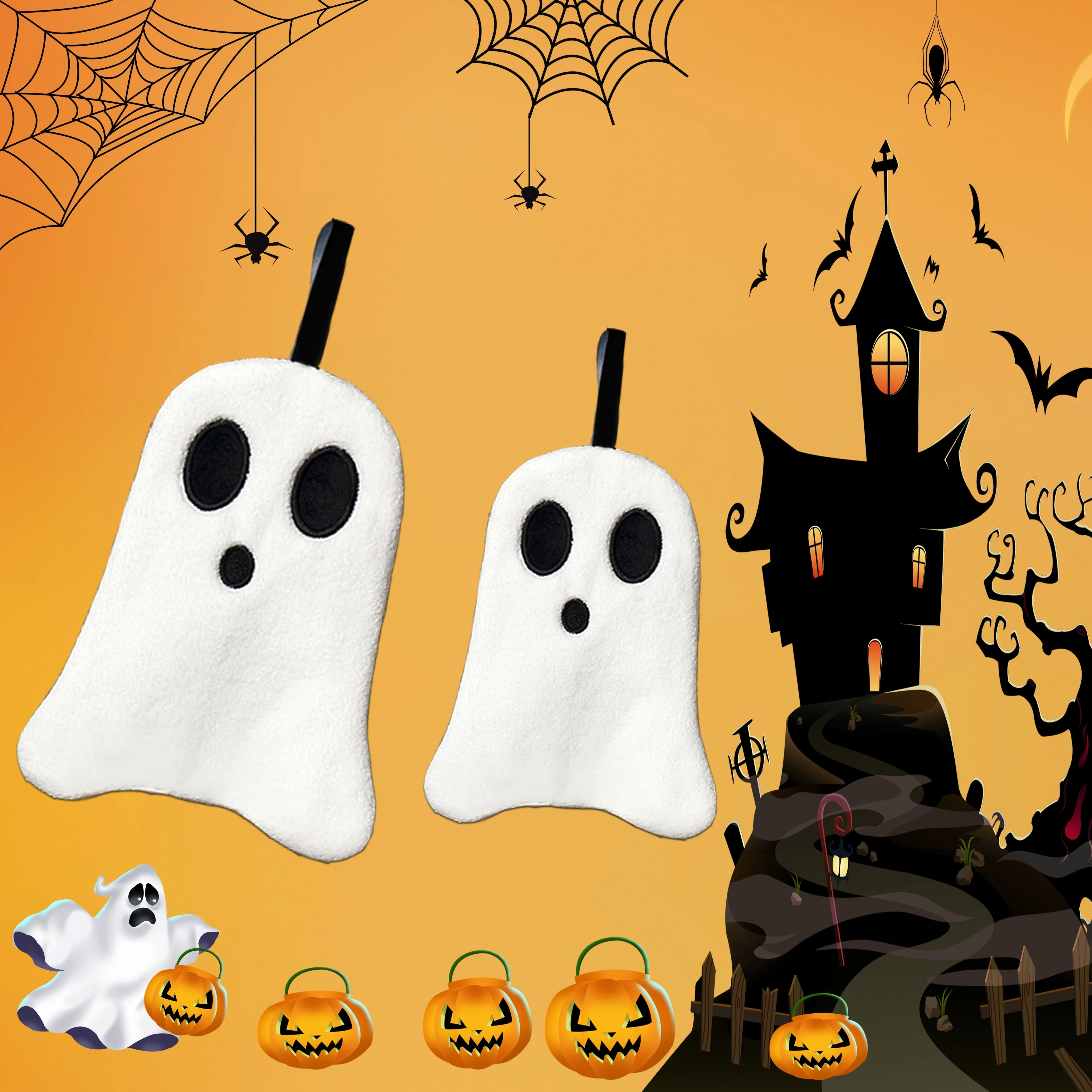 قطعة واحدة من منشفة اليد الناعمة الشبح: مثالية لديكور الهالوين - 8.6 بوصة × 7.9 بوصة - مادة الصوف المرجاني - قدرة عالية الامتصاص