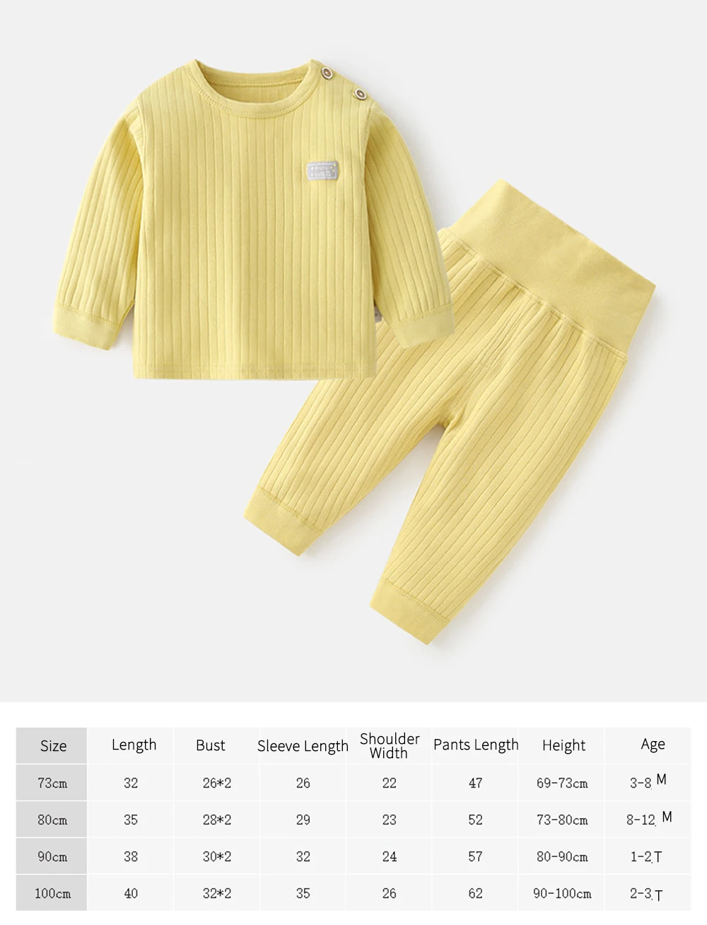 Baby Thermal Underwear Set Infant Cotton Pajama Suit Kid Sleepwear High Waist Long Sleeves Candy Colors Boys Girls Autumn Winter