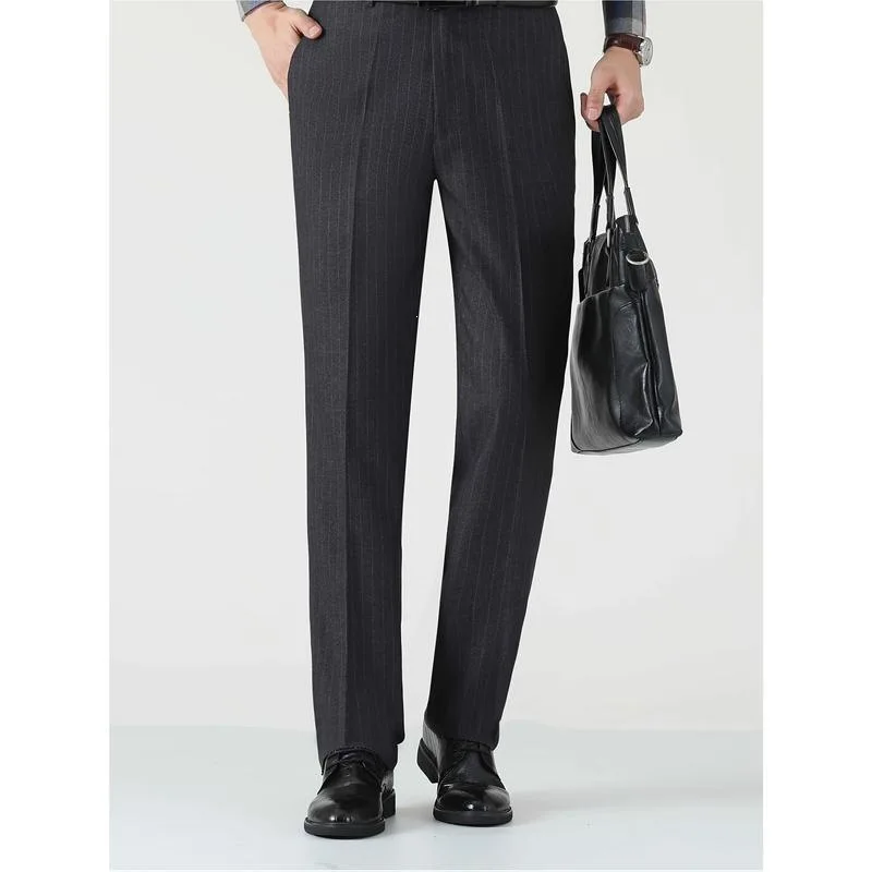 

Men's Striped Wool Trousers Y 59351 Casual Business Style Side Buckle Neutral Fit Spring Season Fashion Detail