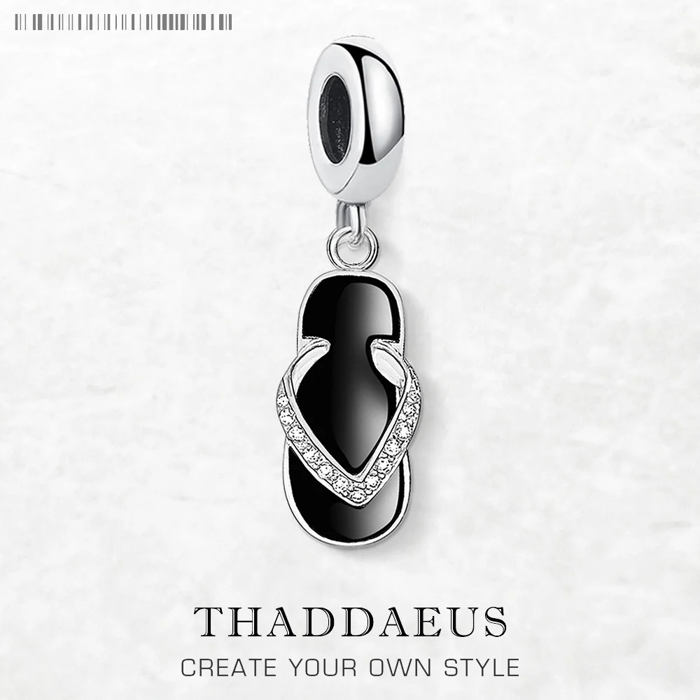 

Dangle Charm Pendant Black Flip-Flop Solid 925 Sterling Silver Women Men Ethnic Fine Jewelry