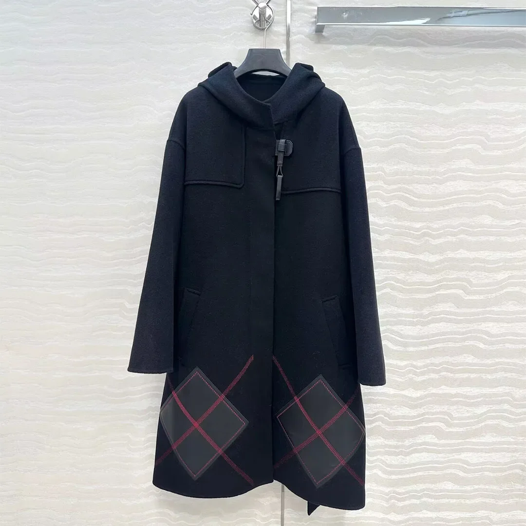 

Wool coat women's winter new item warm high-quality long sleeved hooded long coat