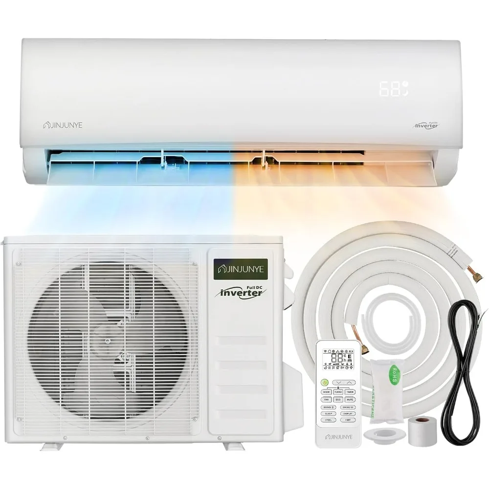 Bomba de calor inversora sem dutos para ar condicionado dividido mini 9000BTU, 208-230V 19SEER2, refrigerador de até 450 m2. Pés, com kit de instalação