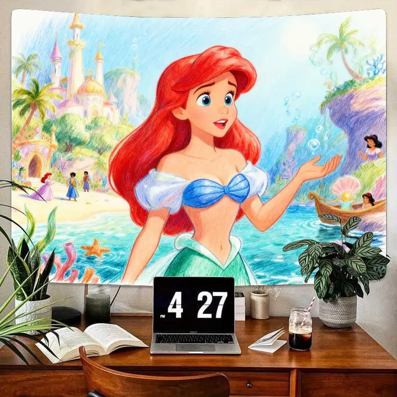 

1 шт., гобелен «Русалочка Ариэль» Диснея, современное настенное искусство принцессы Kawaii для девочек, детская комната, декор для спальни, подарок