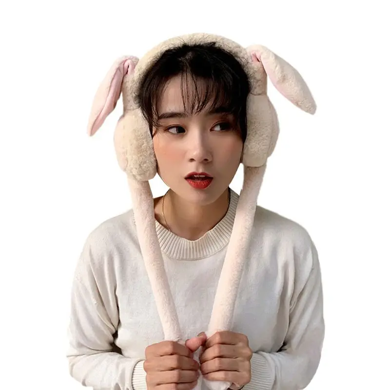 Rabbit Girls Ear Muffle Movable Plush Cover Bunny for Head Wear Warmer for