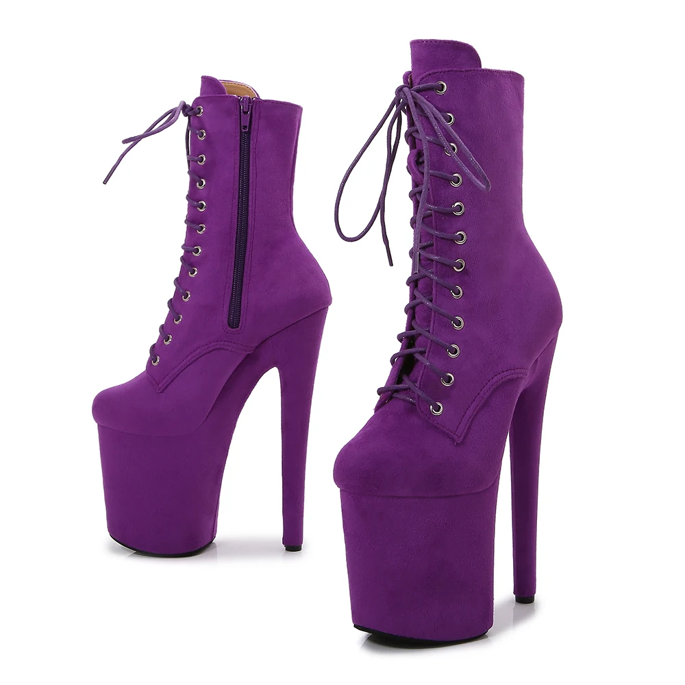 

LAIJIANJINXIA New 20CM/8inches Purple Suede Upper Sexy Exotic High Heel Platform Party Women Model Boots Pole Dance Shoes