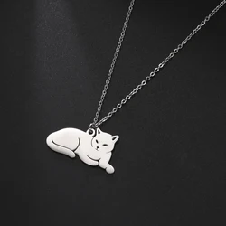 New Fashion Crouching Cat Pendant Necklace for Women Stainless Steel Gold Silver Color Choker Necklace Jewelry Gift Wholesale