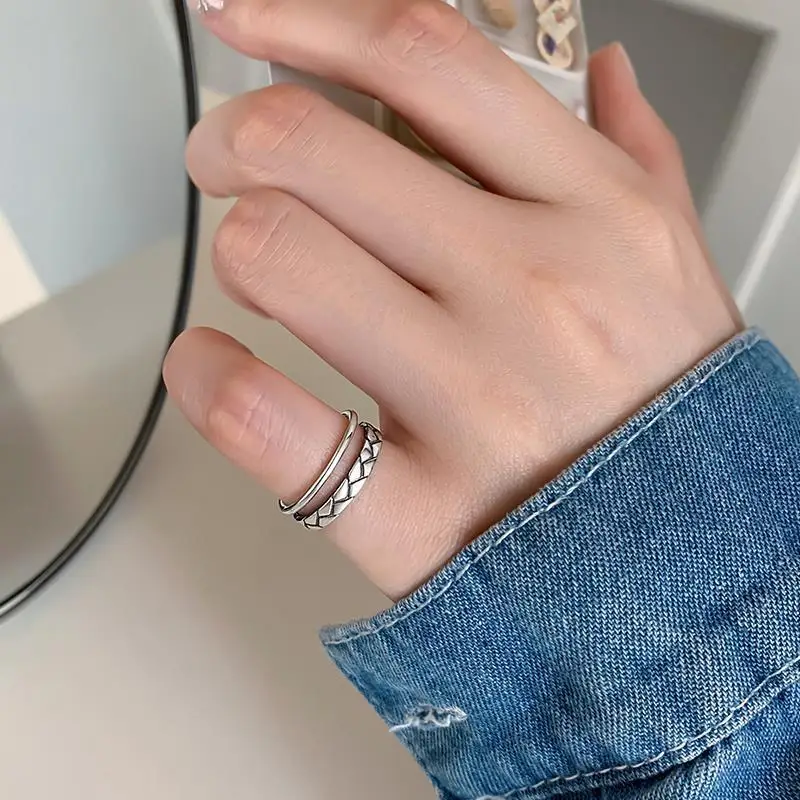 

Vintage 925 Sterling Silver Double Layer Adjustable Rings For Women Wedding Jewellery Fashion Wholesale Accessories Moneys 925