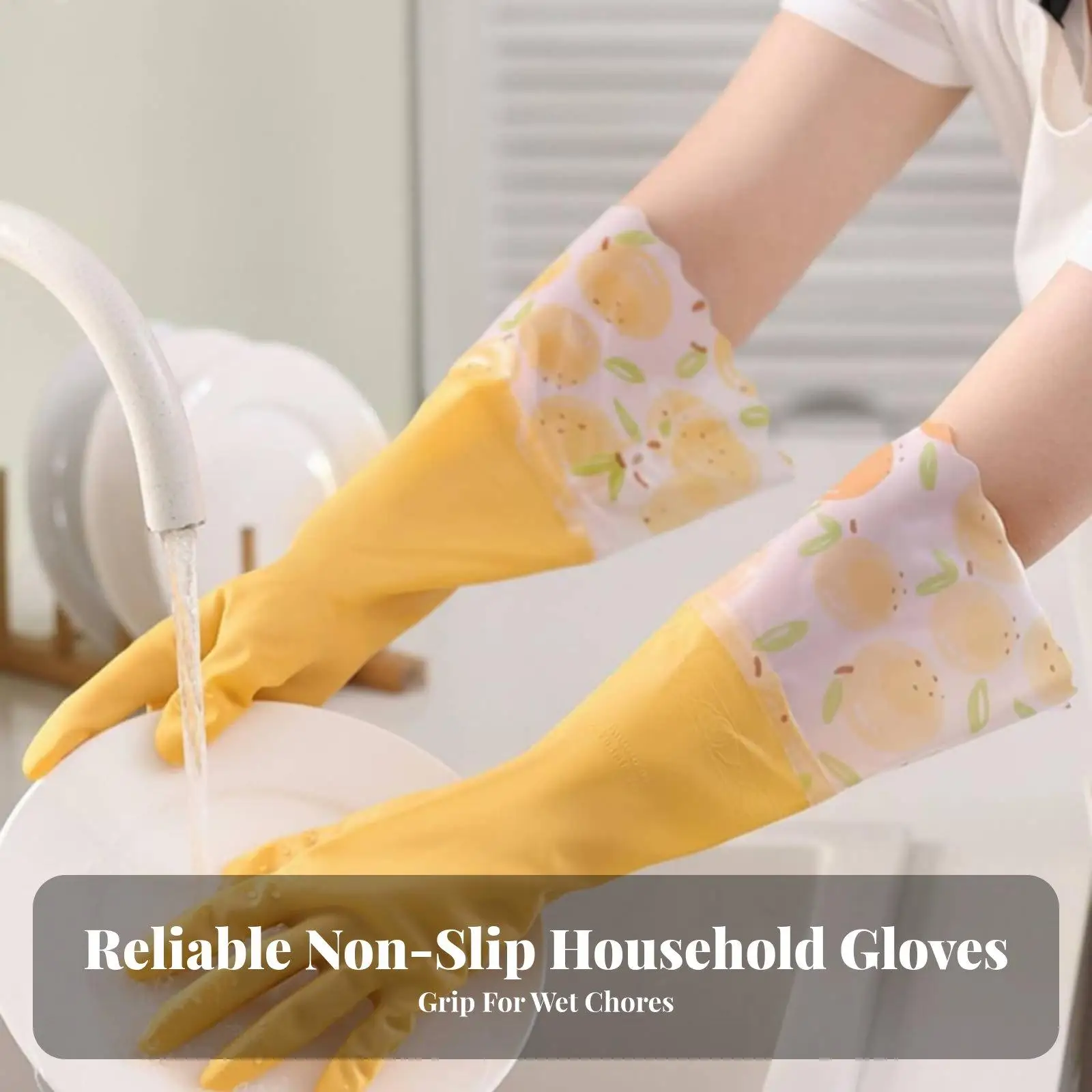 Kitchen Dishwashing Gloves for Deep Cleaning Waterproof Latex Rubber Gloves with Extended Cuff Non Slip Texture for Pet Care