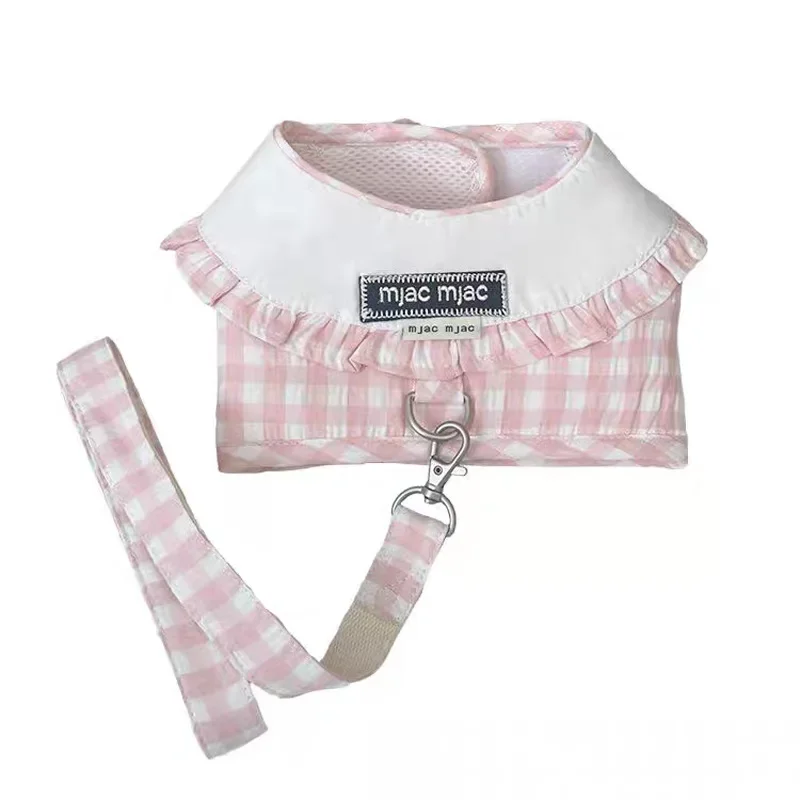 1/Se tPet Dog Lapel Plaid Clothing Summer Breathable Traction Rope Teddy Bear Dog Cat Going Out Chest Back Dog Harness Leash