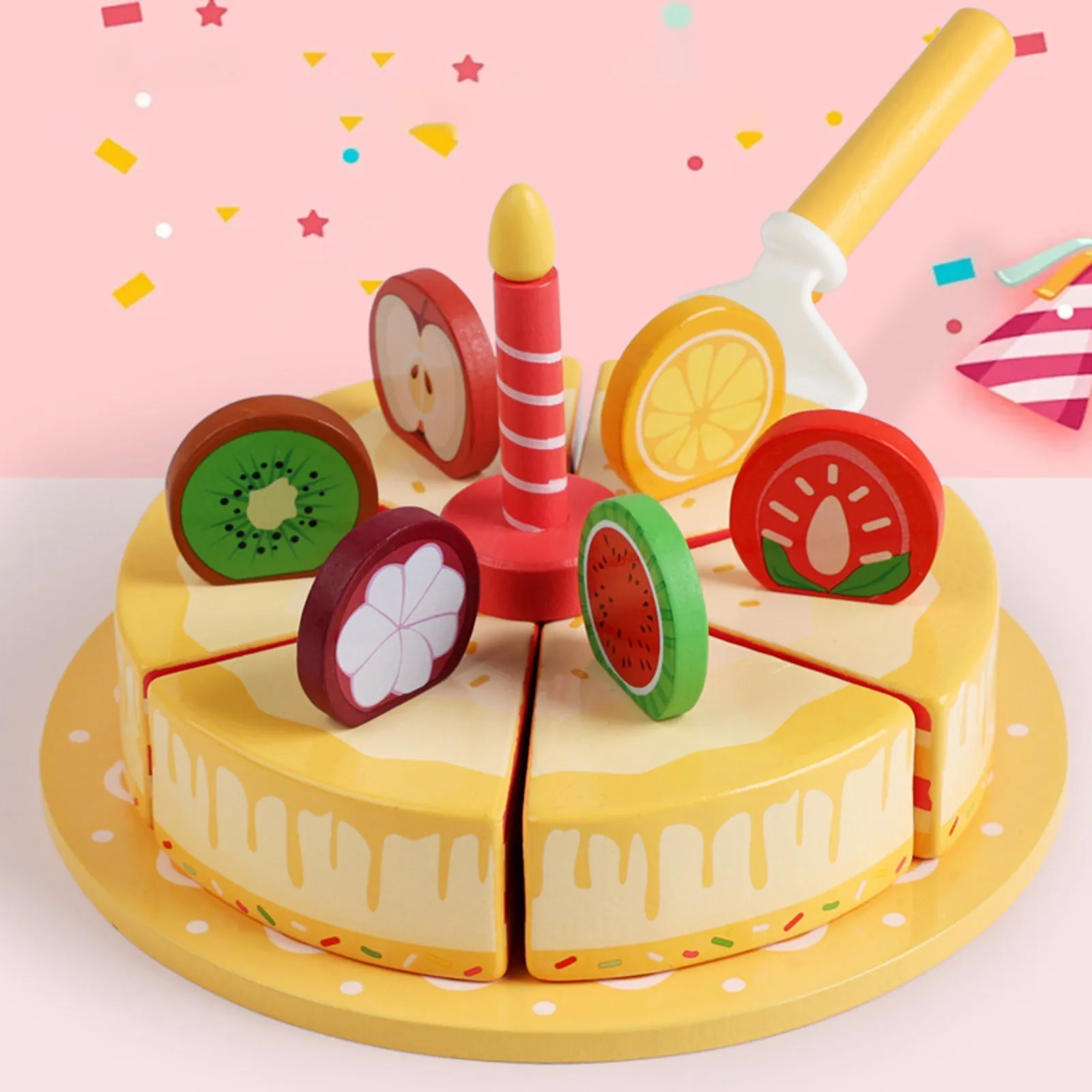 Wooden Simulation Dessert Educational Toys Children'S Home Interactive Play House Game Toy Birthday Fruit Cake Afternoon Tea