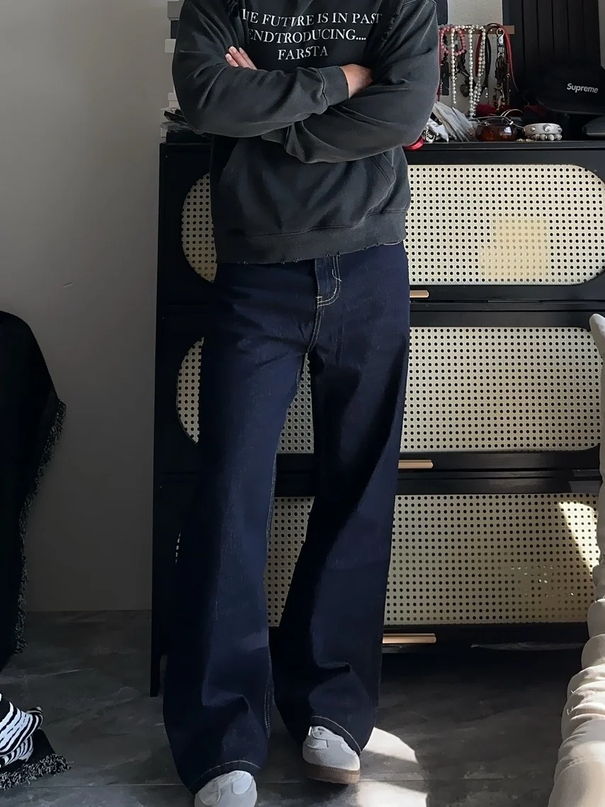 

Retro Distred Denim Slim Fit Micro Flare Jeans Men Straight Casual Pants Youth Trendy Classic Waed Slimming Effect