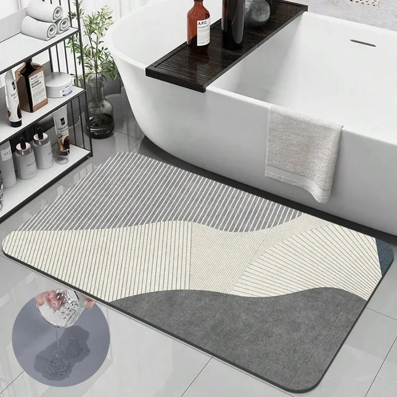 Striped Non-slip Super Absorbent Doormat Diatom Mud Bath Kitchen Washable Carpet Waterproof Entrance Rug Home Living Room Decor