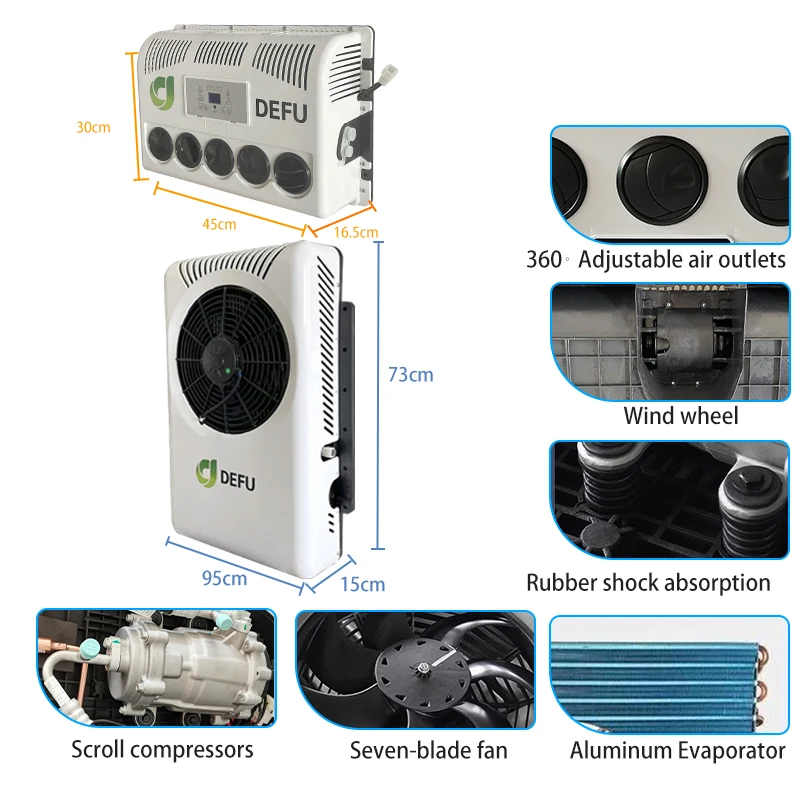 سبليت شاحنة التيار المتناوب وحدة تكييف الهواء عدة الملحقات Rv 12v مكيف الهواء لشاحنة سيارة تخييم