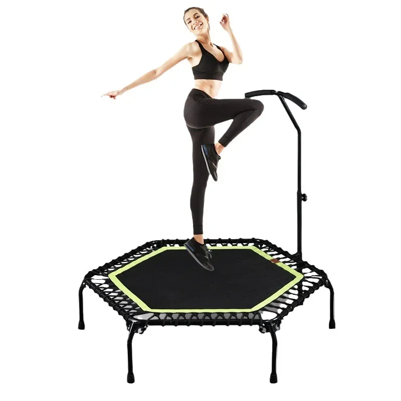 

Mini Trampoline Kids Fitness Trampoline With Height Adjustable Handle Diagonal 48 Inch Hexagonal Fitness Trampoline