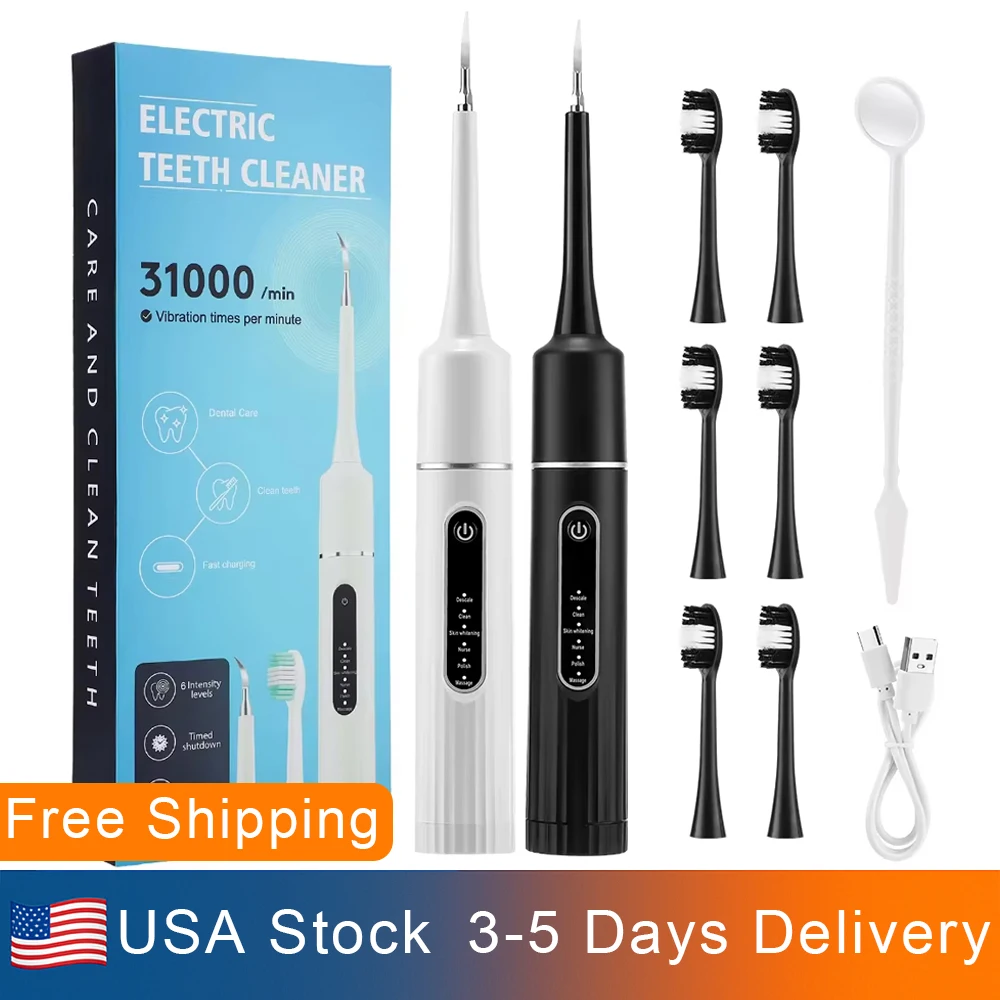 

Электрический очиститель зубов, водостойкая зубная щетка, звуковая вибрация, зубной скалер, средство для удаления зубного камня с 5 насадками