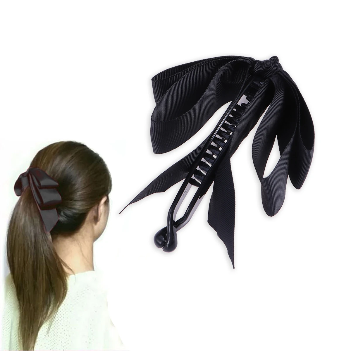 Bow Hair Claw Clips Multicolor Cute Claw Snap Black Large Ribbon Fashionable Non Slip Shower Proof Hair Accessories