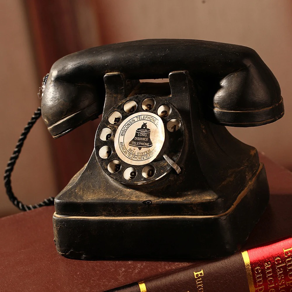 Antike Telefonharzskulptur – Distressed ZAKKA Schreibtischdekoration mit Bodeneffekt, Vintage-Industrie-Büroornament