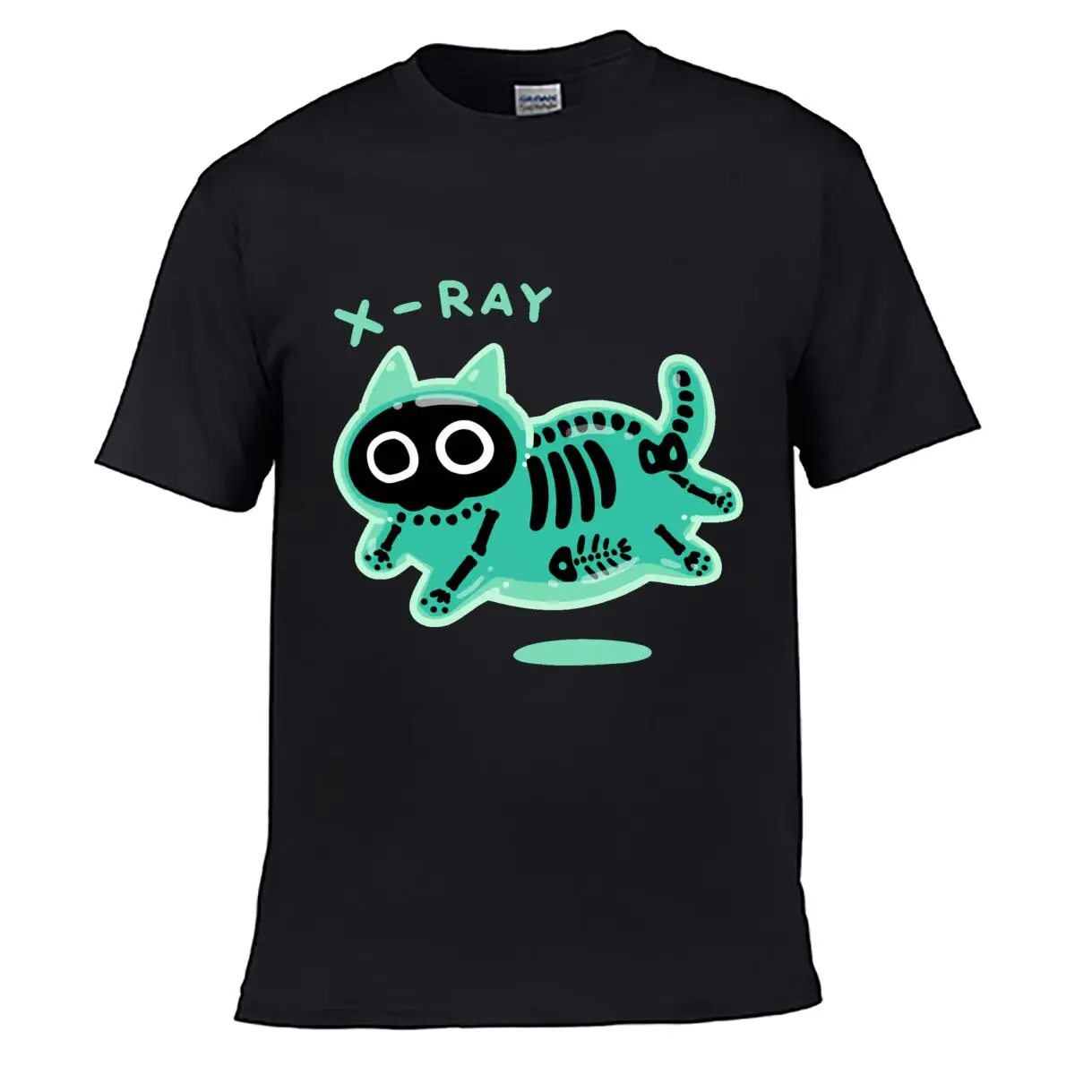 X Ray Bubble Cat Skeleton Fish Bone Cartoon short-sleeved T-shirt