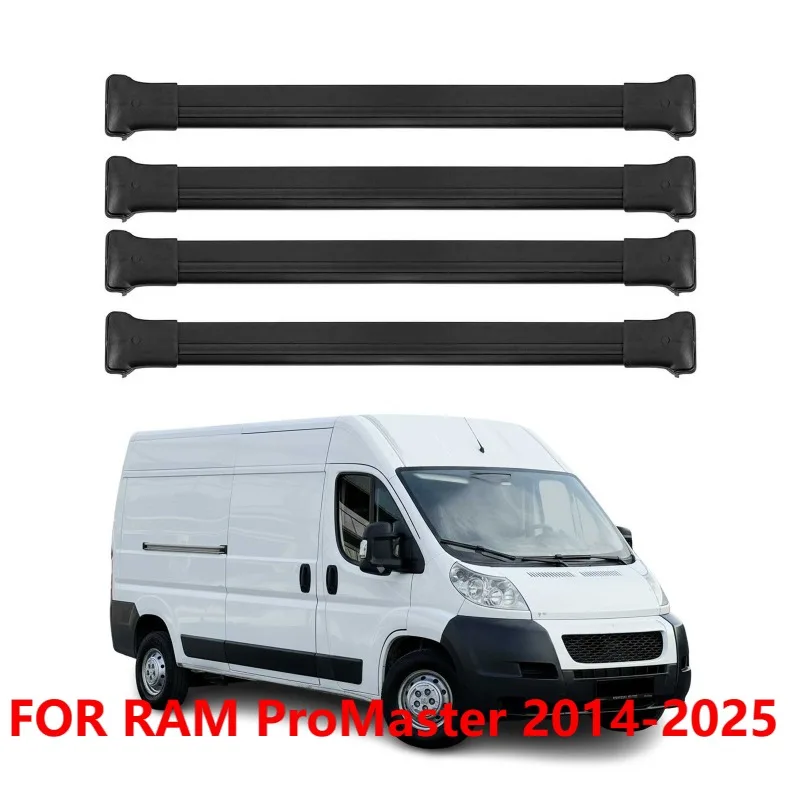 For RAM ProMaster 2014-2025 Roof Rack Cross Bars Black 4Pcs Luggage Carrier