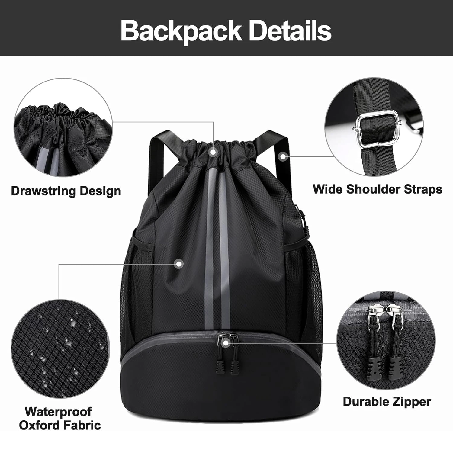 Sac à Dos Wstring de Proximité Sportive pour Homme et Femme, avec Compartiment pour Chaussures, Poche Verde de Grande Capacité, pour la Gym et la