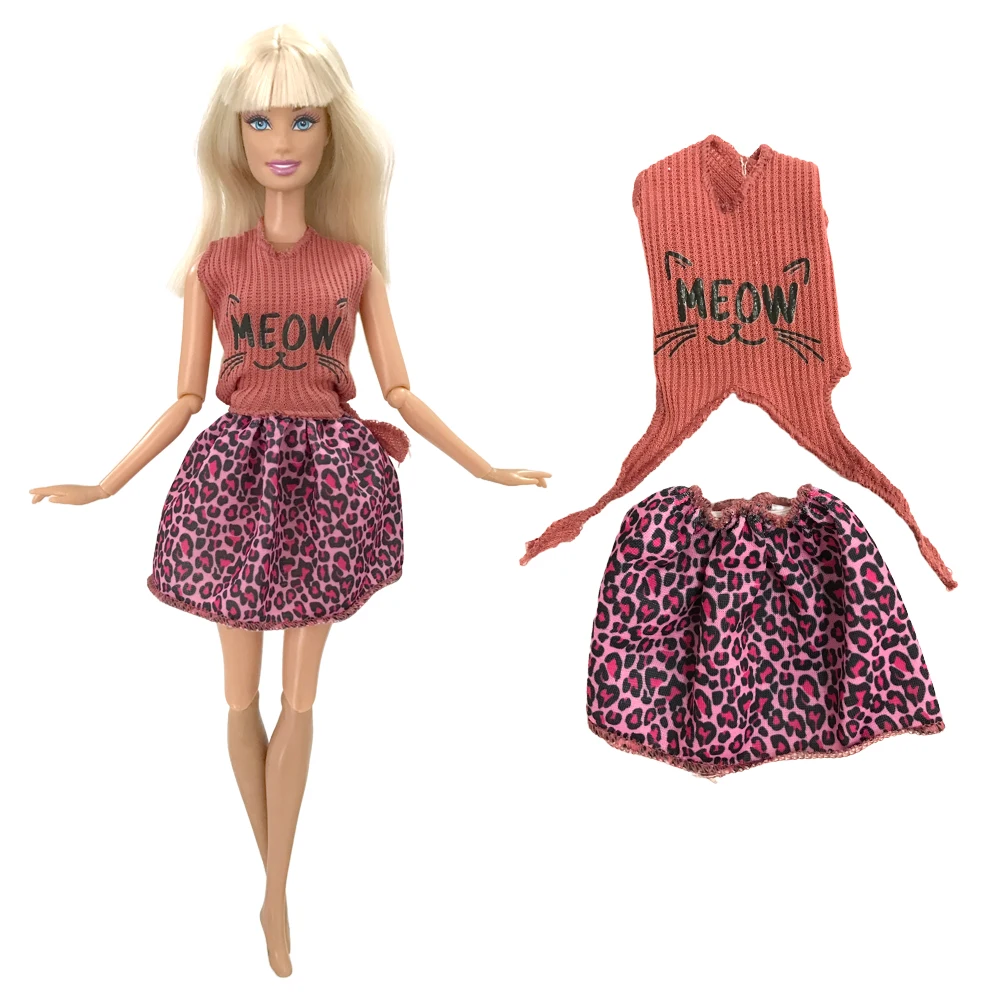 NK Official 1 Pcs Cute  Pattern Clothes for Barbie Doll Summer Skirt  Wear Red Vest Short Pants Kids Playhouse Accessories